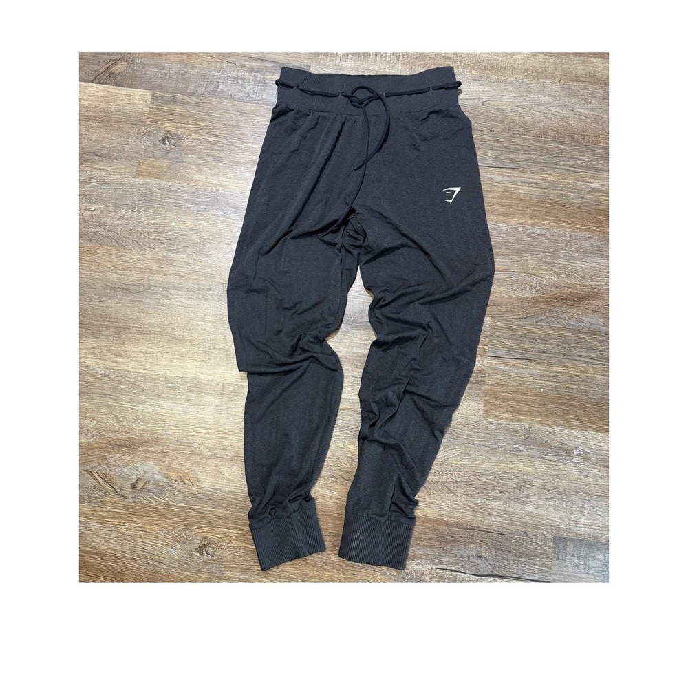 Gymshark Women XS Charcoal Black Joggers Ribbed Waist Drawstring B3A8H Pants